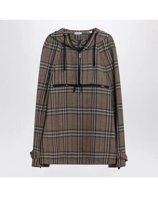 Burberry Gray Half-Zip Jacket With Check Pattern for men