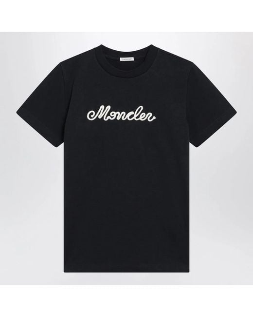 Moncler Black T-Shirt With Logo Embroidery