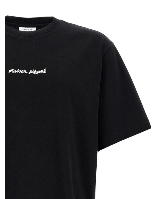 Maison Kitsuné Black Logo Embroidery T-Shirt for men