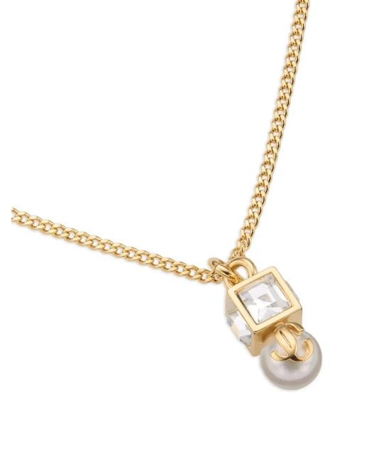 Jimmy Choo White Metal Jc Pearl Cube Pendant Necklace