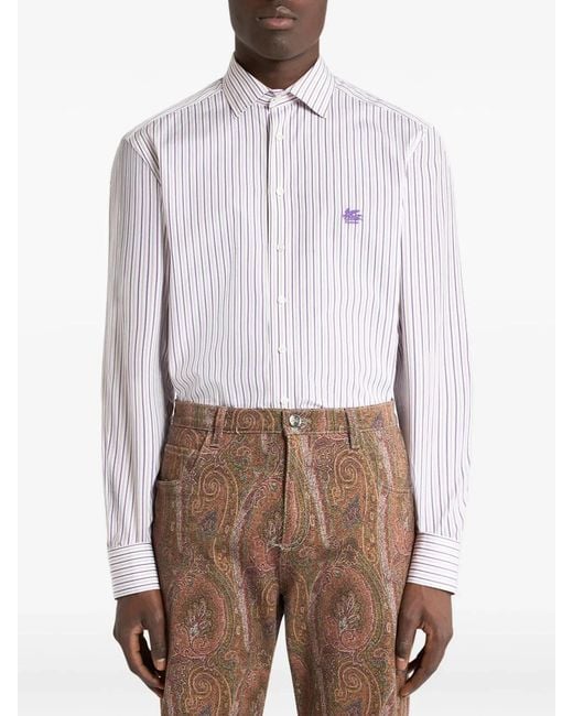 Etro White Striped Pring Roma Logo Shirt for men