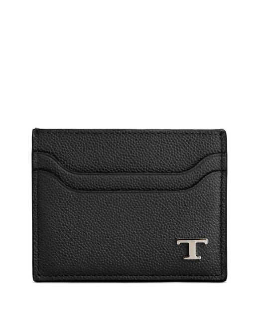Tod's Black Grained Leather Cardholder With Metal T Timeless Logo for men