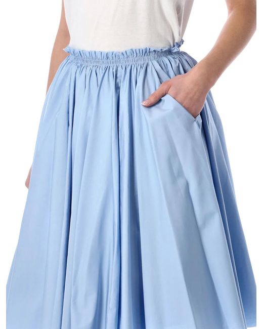 AMI Blue Cotton Midi Corolla Skirt