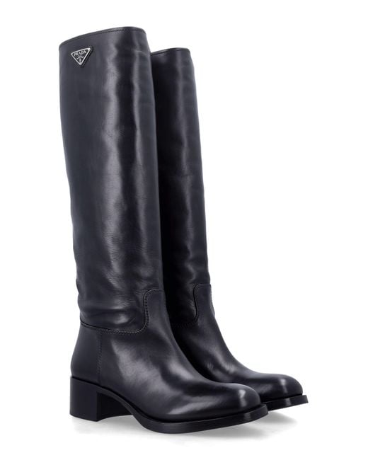 Prada Blue High Boot Logo 40