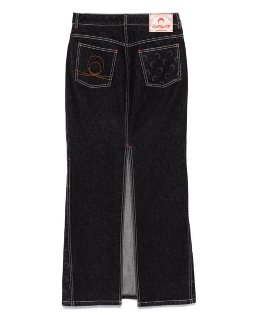 MARINE SERRE Black Moon Denim Long Skirt