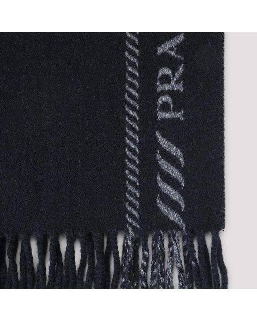 Prada Blue Wool Blend Scarf for men