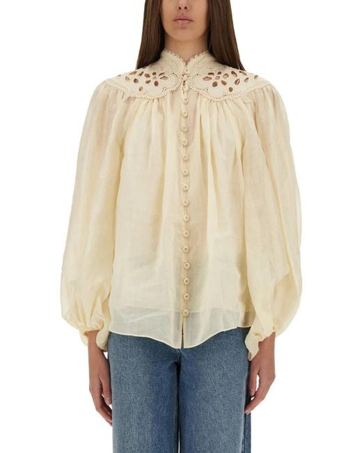 Zimmermann Natural Embroidered Blouse "Coco"