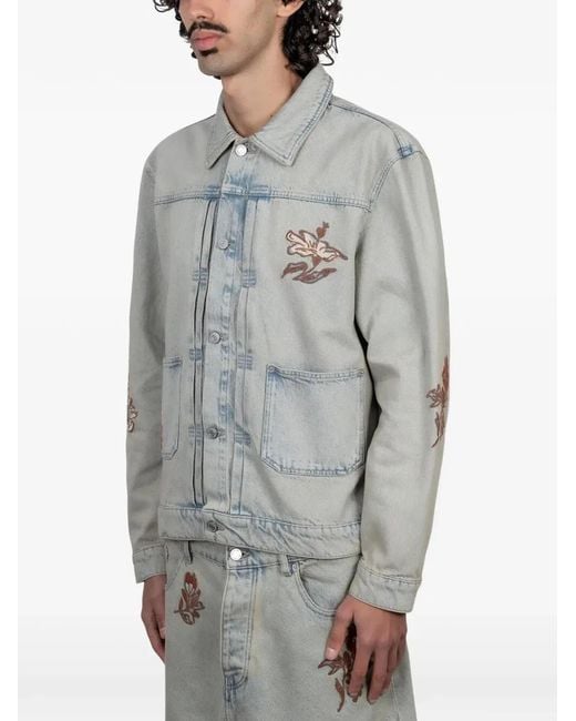 Drole de Monsieur Gray "Brodée Fleurs" Dusty Denim Jacket for men