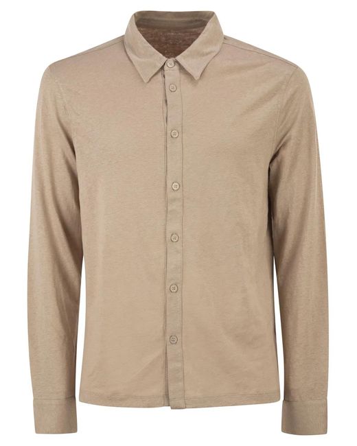 Majestic Natural Stretch Linen Shirt With Front Button Fastening for men