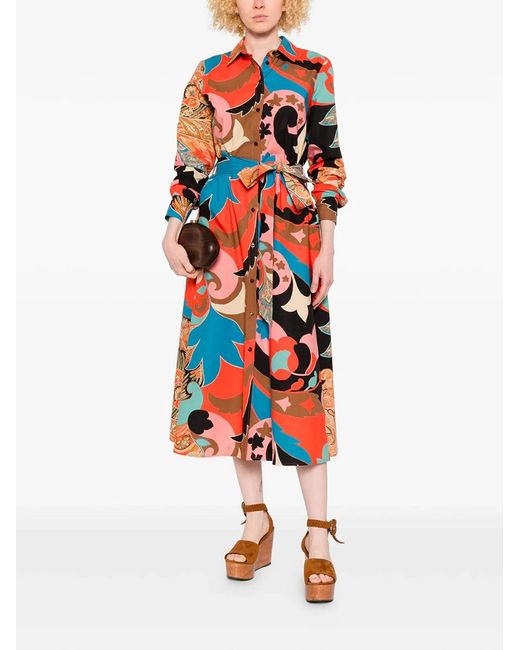 Etro Red Midi Dress With Belt