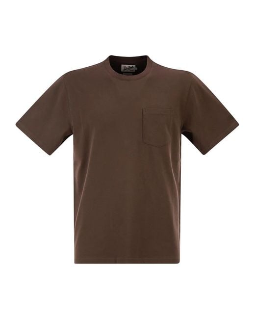 Mc2 Saint Barth Brown Stretch Cotton Piqué T-Shirt With Patch Pocket for men