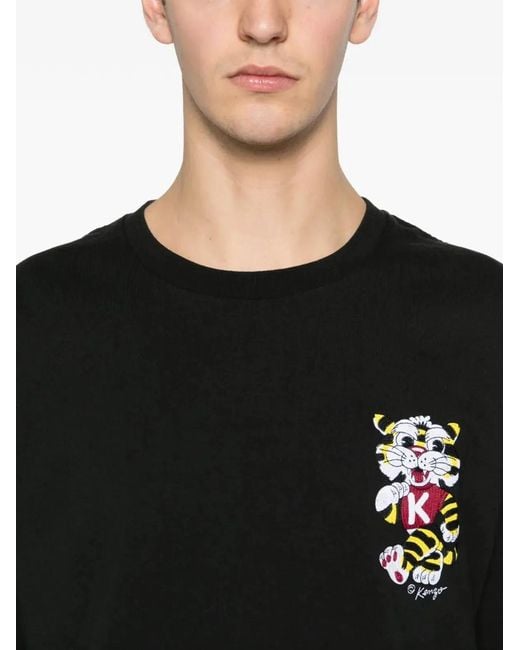 KENZO Black T-Shirt Gots Wild Tiger Embroide for men