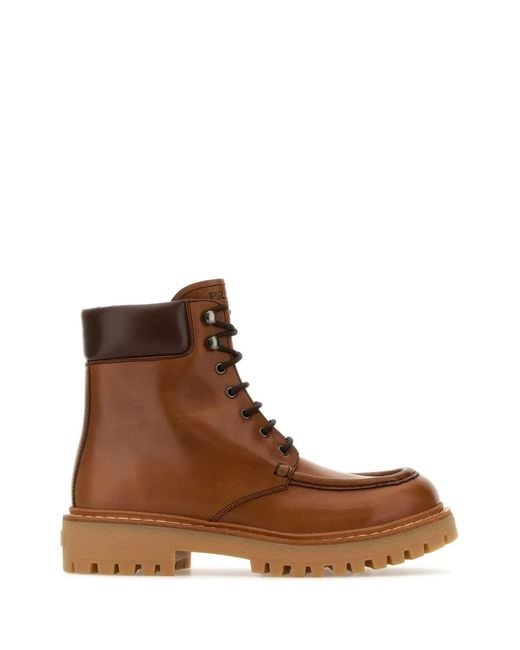 Prada Brown Caramel Leather Ankle Boots
