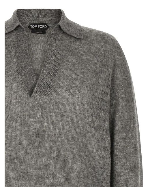 Tom Ford Gray Cashmere And Silk Polo Shirt for men
