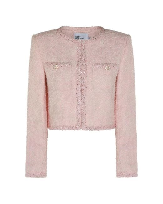 Self-Portrait Pink Bouclé Short Jacket