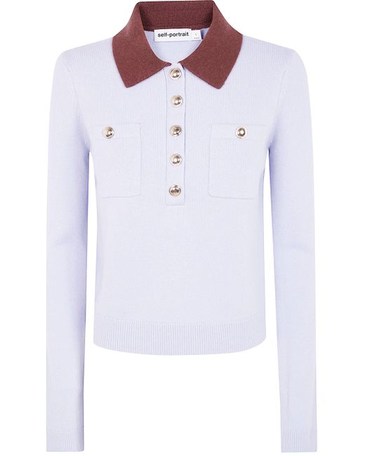 Self-Portrait White Contrast Collar Knit Top