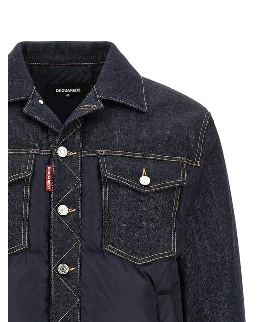 DSquared² Blue Padded 'Hybrid' Trucker Jacket for men