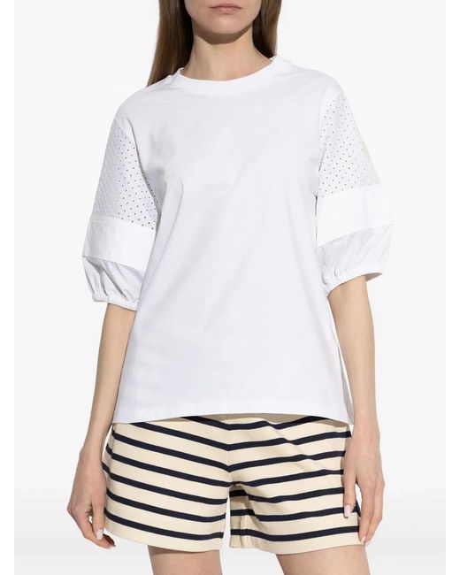 Moncler White Eyelet-Detail T-Shirt