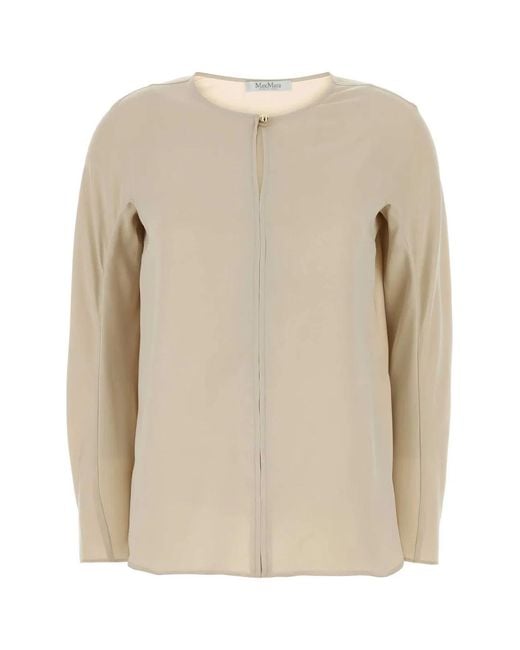 Max Mara Natural Sand Stretch Silk Mitico Blouse