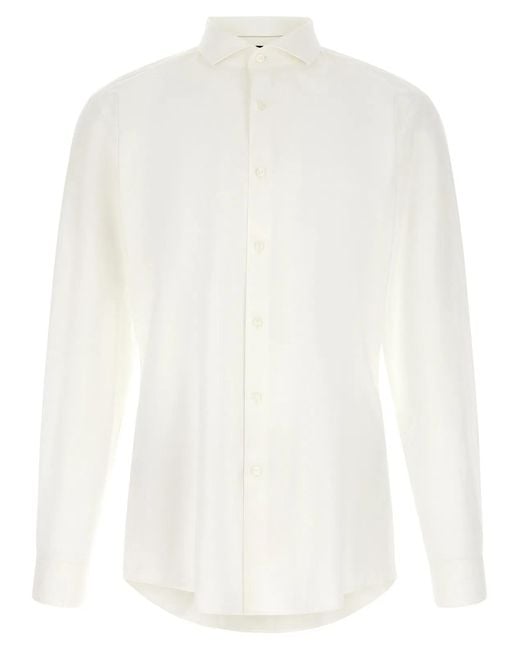 Boss White Stretch Cotton Shirt for men