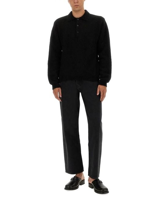 sunflower Black Wool Sweater With Polo Collar for men