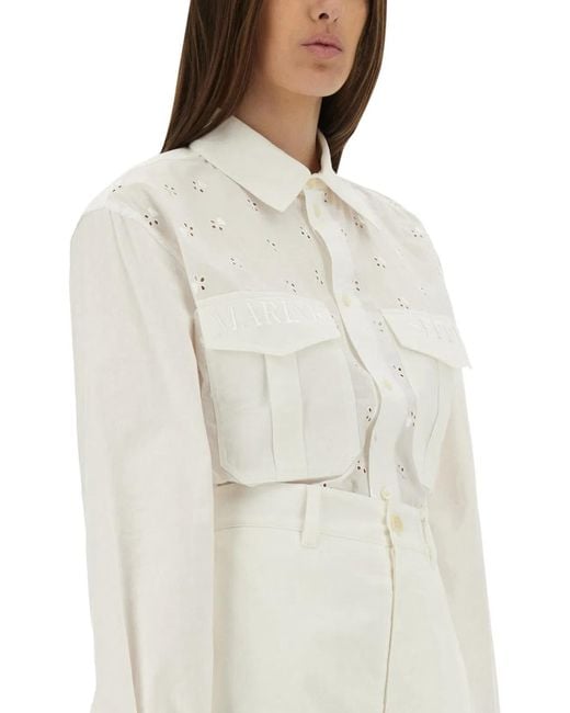 MARINE SERRE White Upcycled Linen Shirt