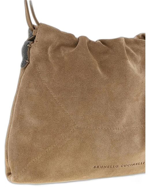 Brunello Cucinelli White Suede Shoulder Bag