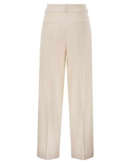 Peserico White Tailored Virgin Wool Stretch Trousers With Front Pleats