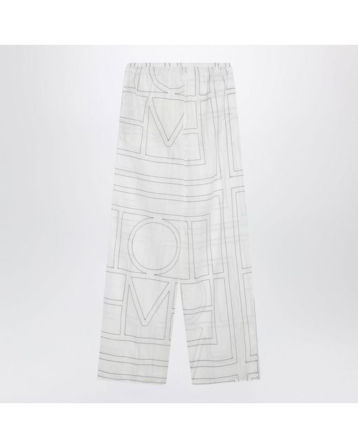 Totême  White Pantalone Con Ricamo Monogram
