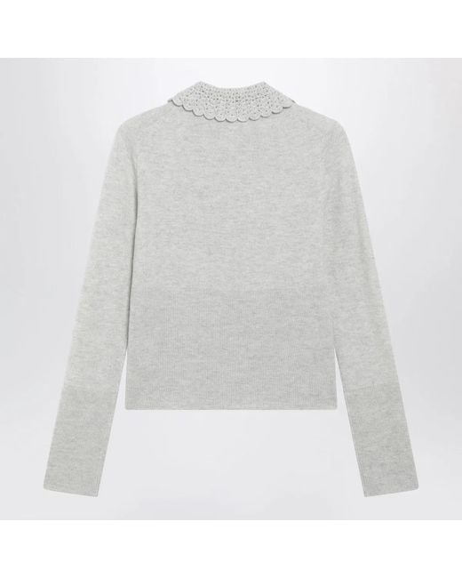 Chloé White Slim-Fit Logo Wool Cardigan