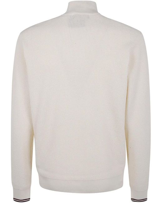 Fred Perry White Waffle Stitch Half Zip Jumper for men
