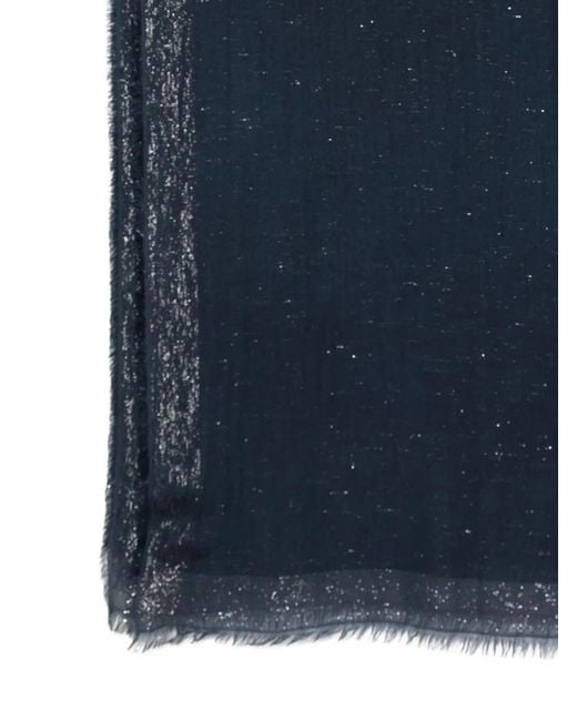 Faliero Sarti Blue Glitter-Effect Frayed Scarf