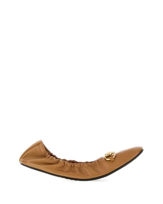 Gucci Natural Camel Leather Prima Ballerinas