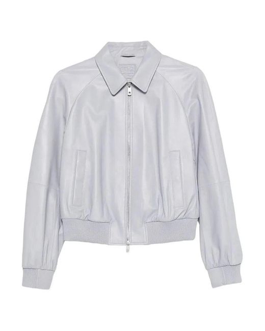 Desa White Leather Raglan Bomber Jacket