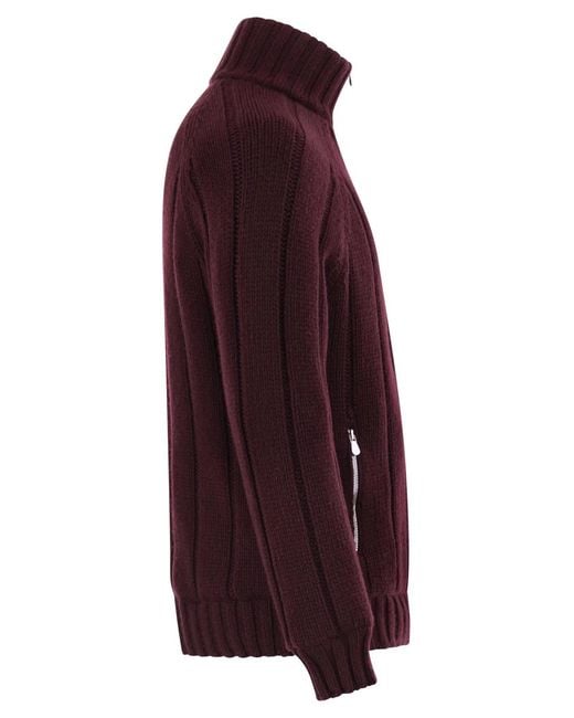 Brunello Cucinelli Red Cashmere Knit Down Jacket With Zip for men