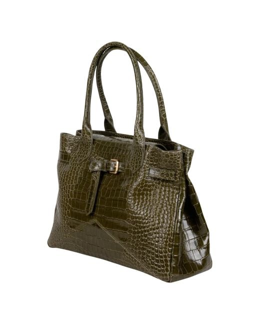 Ballantyne Green Medium Kate Buckle Embossed Shoulder Bag
