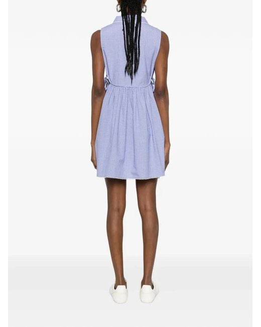 Miu Miu Blue Embroidered Cotton Mini Dress