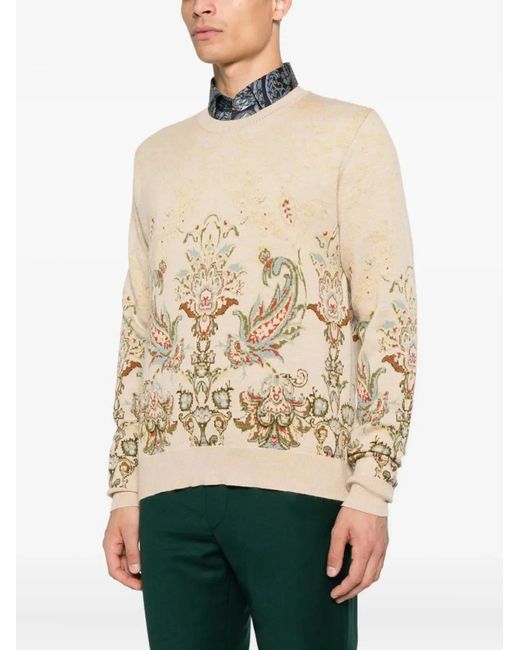 Etro Natural Paisley Print Crew Neck Sweater for men