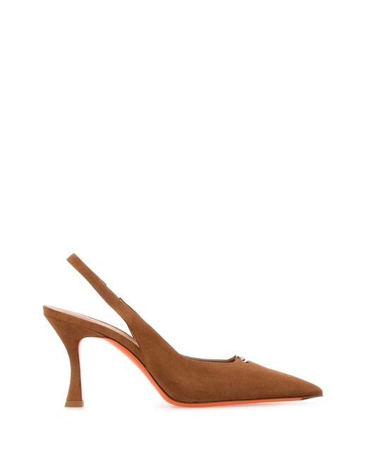 Santoni Brown Solid Pointed Toe Pumps