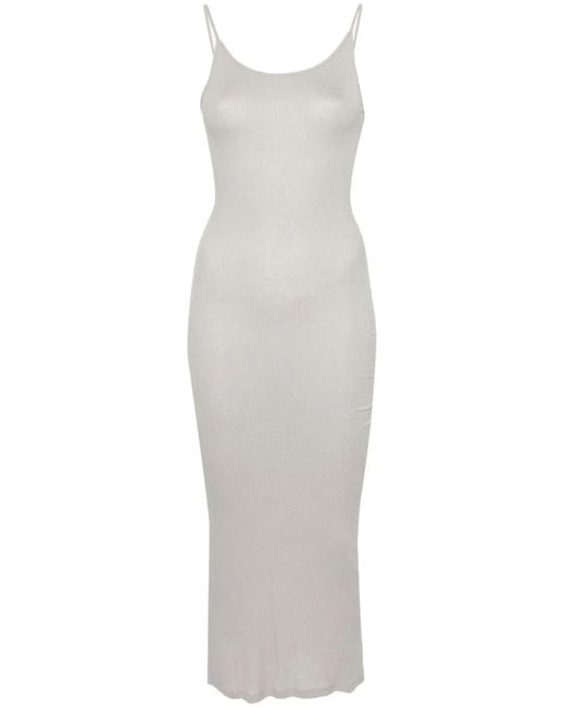 Majestic White Ribbed Viscose Long Dress