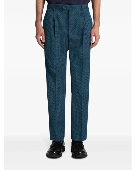 Etro Blue Motif Embroidery Trousers for men