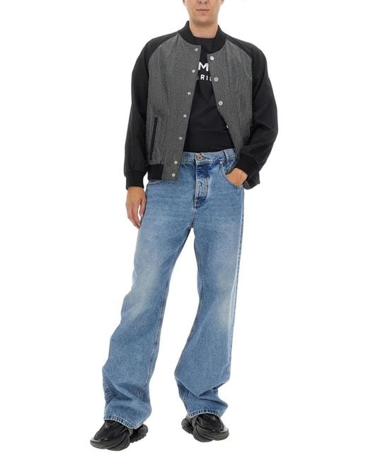 Balmain Gray Bomber Jacket With Logo for men