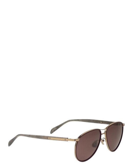 Brunello Cucinelli Brown Titanium Aviator Sunglasses With Polarised Lenses