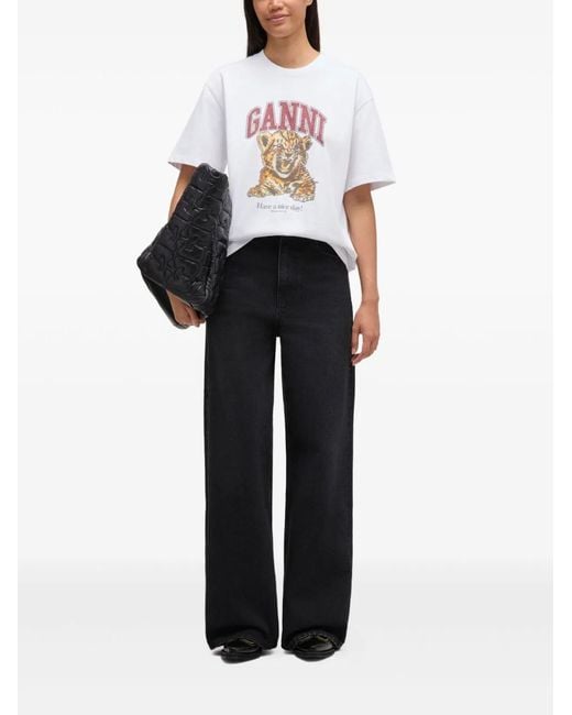Ganni White Beaded Tiger T-Shirt