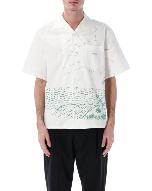 Prada White Graphic Print Shirt for men