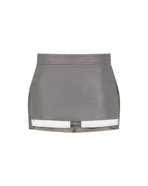Rick Owens Gray Fog Cutoff Lamb Leather Mini Skirt