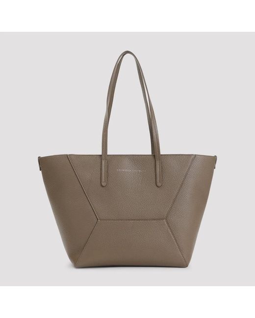 Brunello Cucinelli Brown Mud Grained Leather Duo Medium Bag