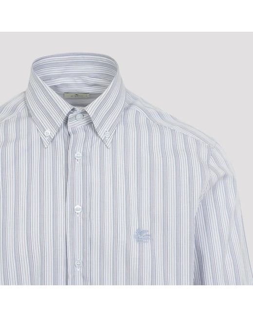 Etro Blue Light Roma Logo Cotton Shirt for men