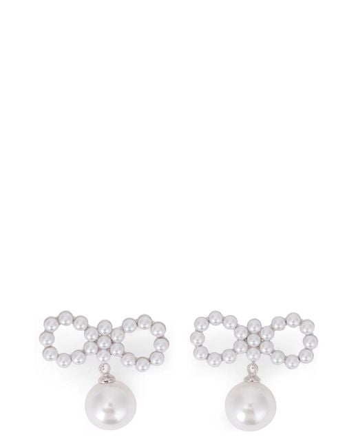Self-Portrait White Earrings With Bow And Pearl