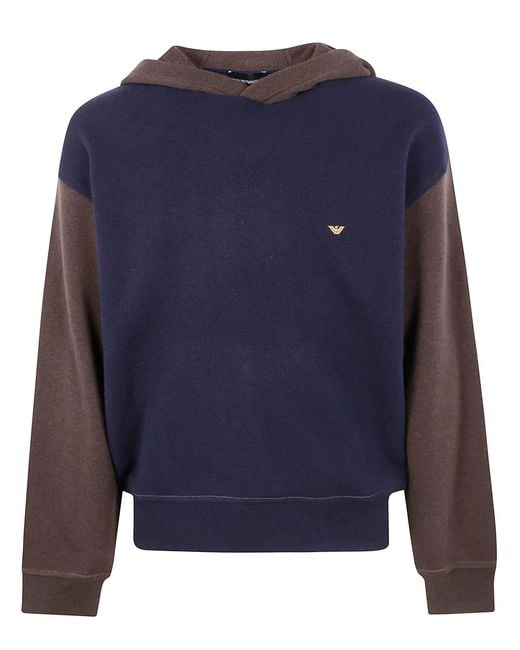 Emporio Armani Blue Hooded Bicolor Sweater for men